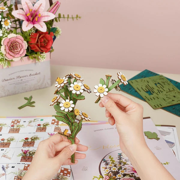 Puzzle 3D Panier de Fleurs en Bois Rowood