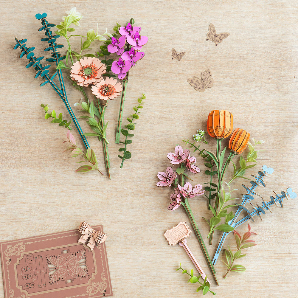 Rowood Puzzle 3D Bouquet de Fleurs en Bois Blooming Book à faire soi-même