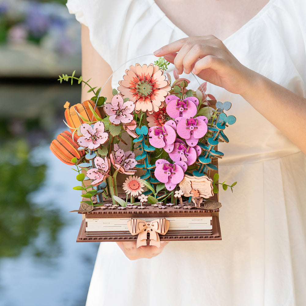 Rowood Puzzle 3D Bouquet de Fleurs en Bois Blooming Book à faire soi-même