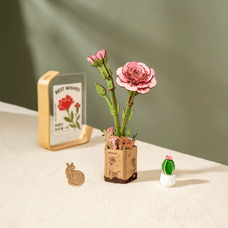 Rowood Fleur en bois, puzzle 3D en bois, œillet rose