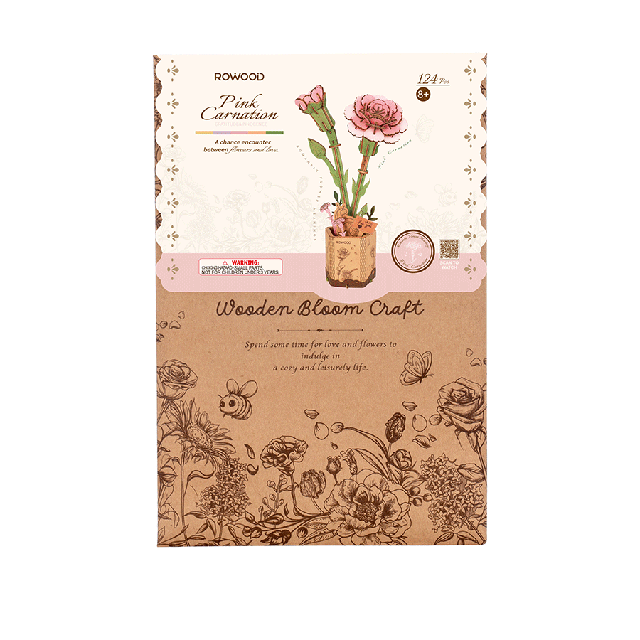 Rowood Fleur en bois, puzzle 3D en bois, œillet rose