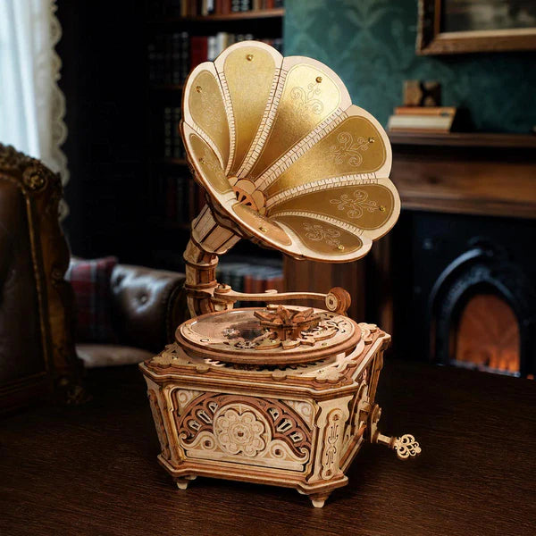 Boîte à musique gramophone ROKR Diva Puzzle 3D en bois