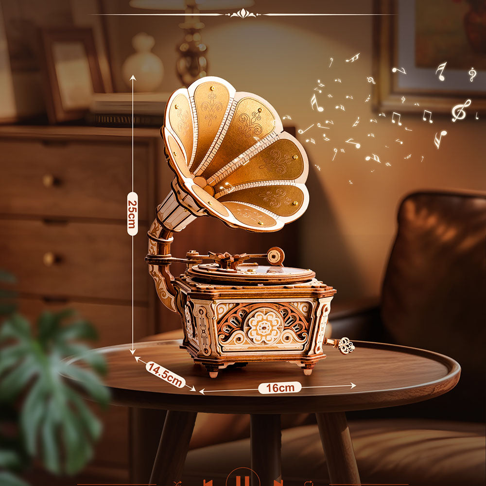 Boîte à musique gramophone ROKR Diva Puzzle 3D en bois