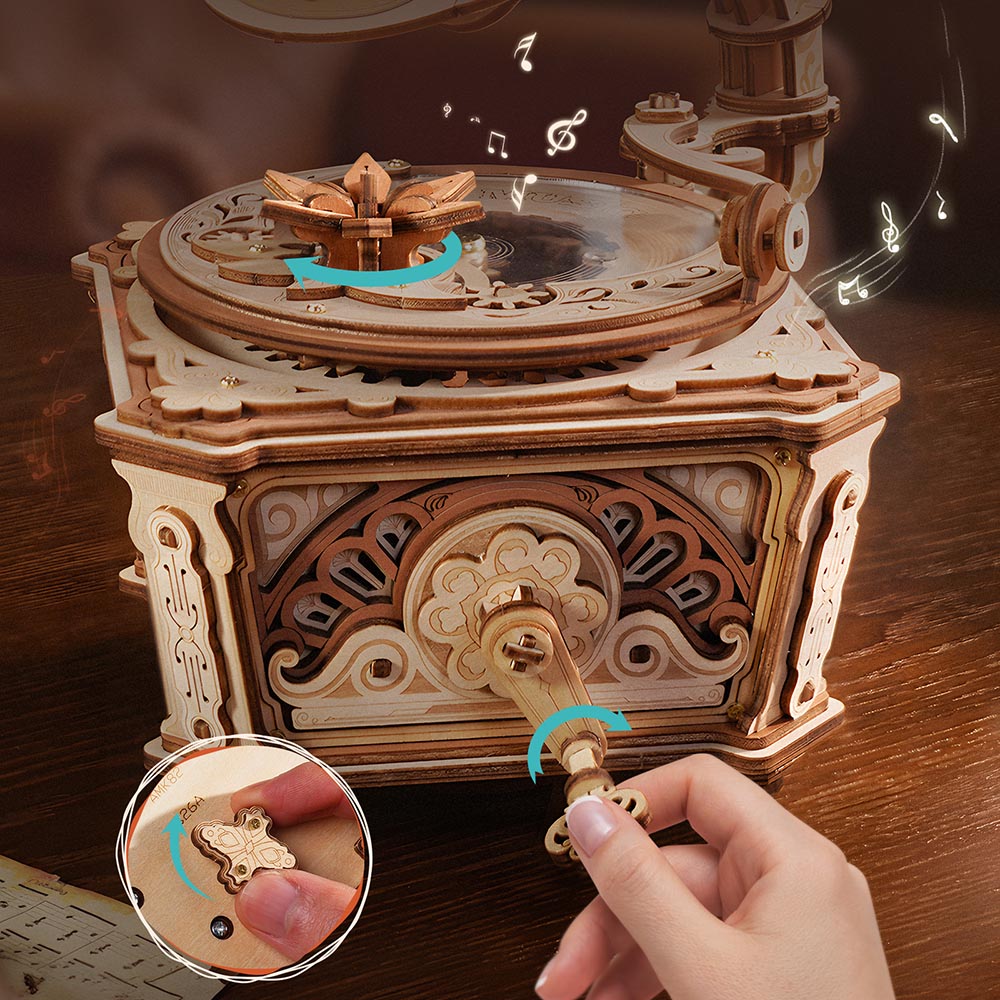 Boîte à musique gramophone ROKR Diva Puzzle 3D en bois