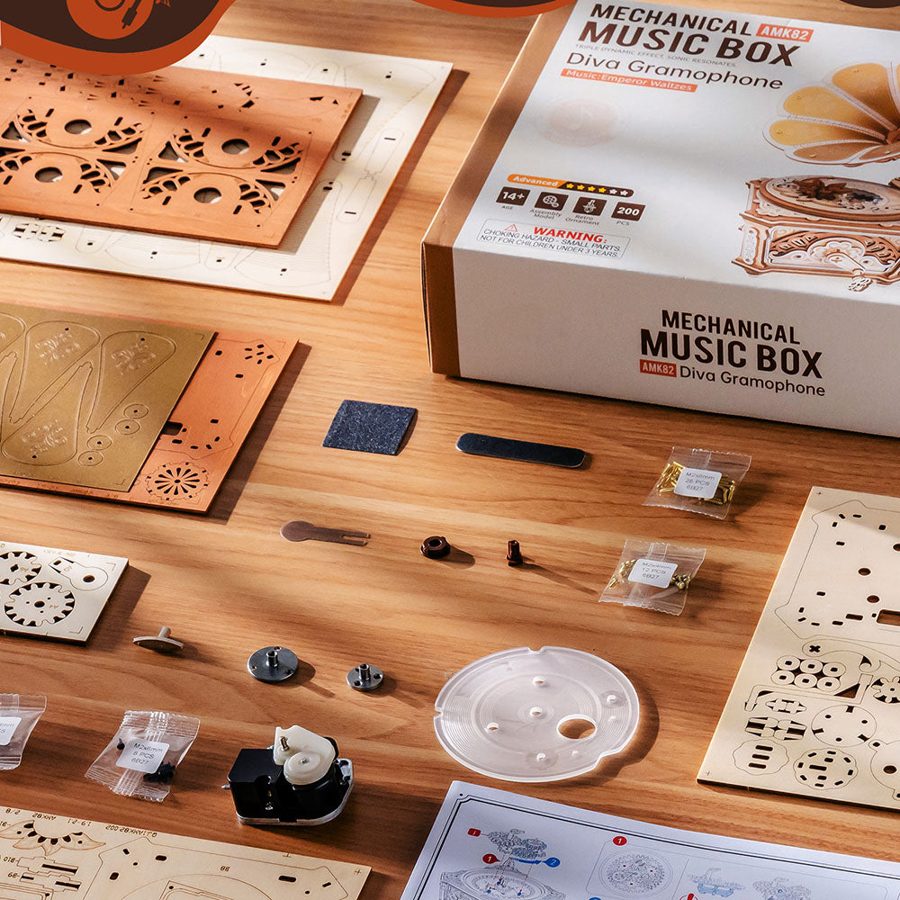 Boîte à musique gramophone ROKR Diva Puzzle 3D en bois