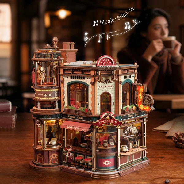 Boîte à musique en bois Casse-tête 3D Usine de café ROKR Dream