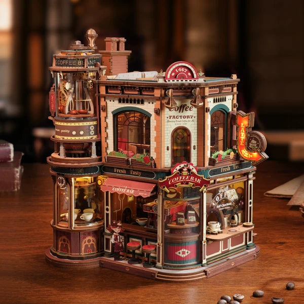 Boîte à musique en bois Casse-tête 3D Usine de café ROKR Dream