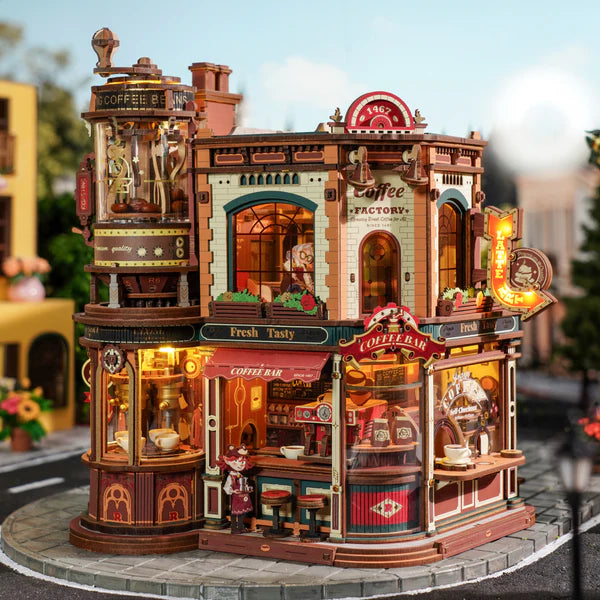 Boîte à musique en bois Casse-tête 3D Usine de café ROKR Dream