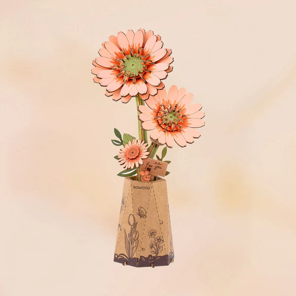 Rowood Puzzle 3D en bois Fleur de Gerber Orange