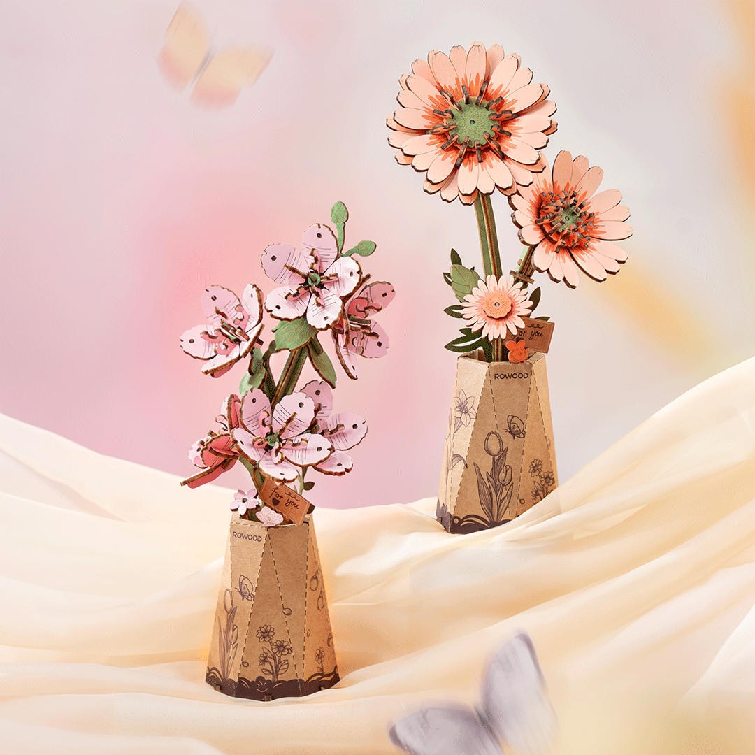 Rowood Puzzle 3D en bois Fleur de Gerber Orange