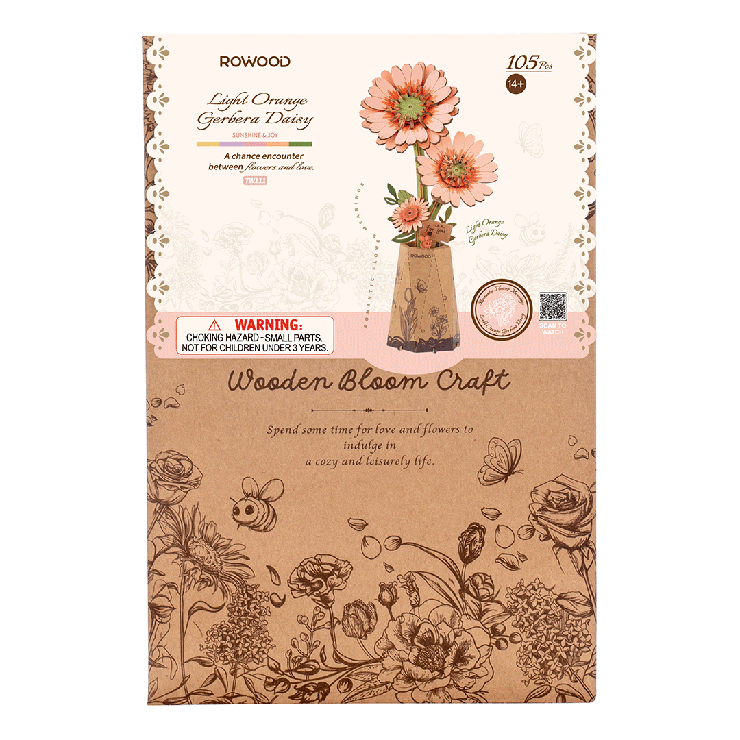 Rowood Puzzle 3D en bois Fleur de Gerber Orange