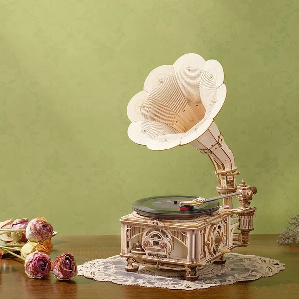 ROKR Gramophone Classique - Puzzle 3D en Bois (Version Électrique)