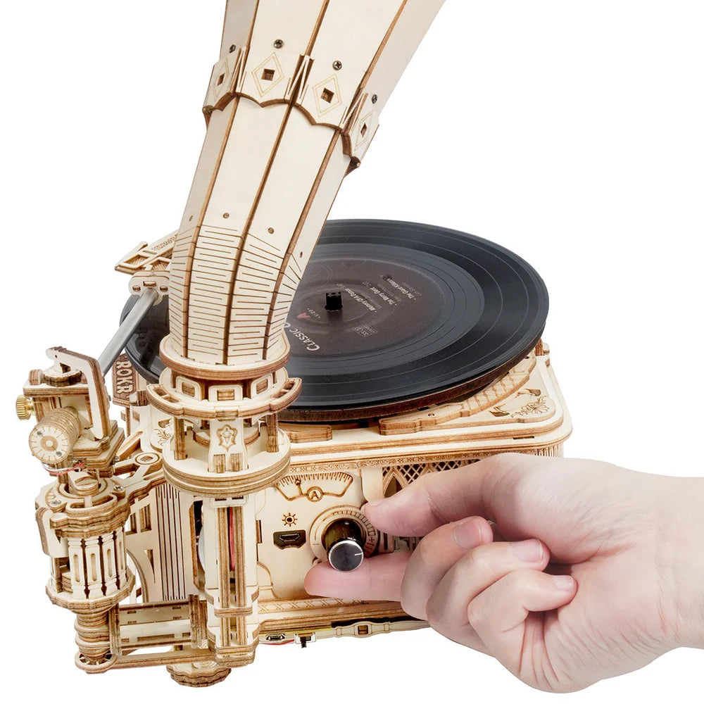 ROKR Gramophone Classique - Puzzle 3D en Bois (Version Électrique)