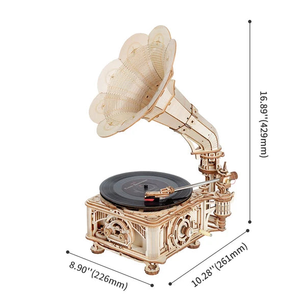 ROKR Gramophone Classique - Puzzle 3D en Bois (Version Électrique)