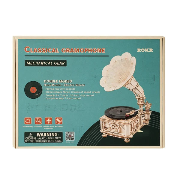 ROKR Gramophone Classique - Puzzle 3D en Bois (Version Électrique)