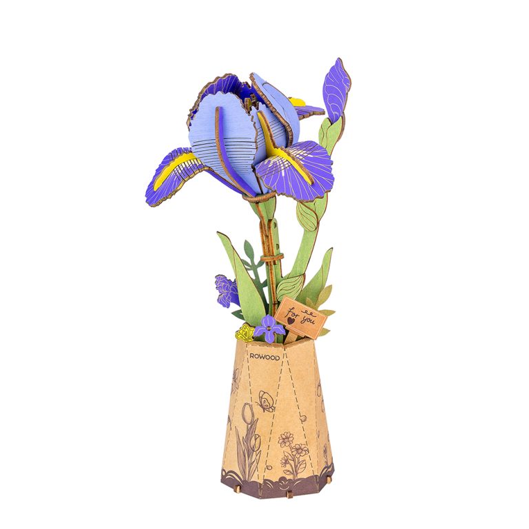 Puzzle en bois 3D Fleur en bois Rowood Iris violet