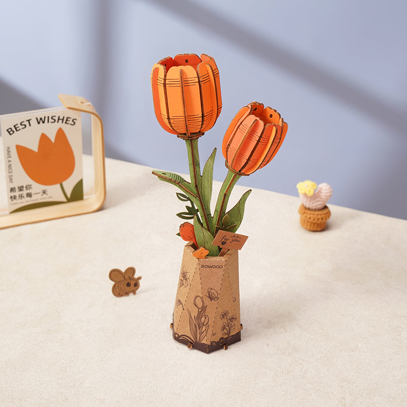 Puzzle 3D en bois Rowood, tulipe orange