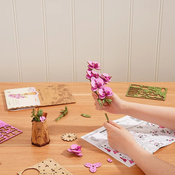 Rowood Puzzle en bois 3D Fleur Orchidée violette à construire soi-même