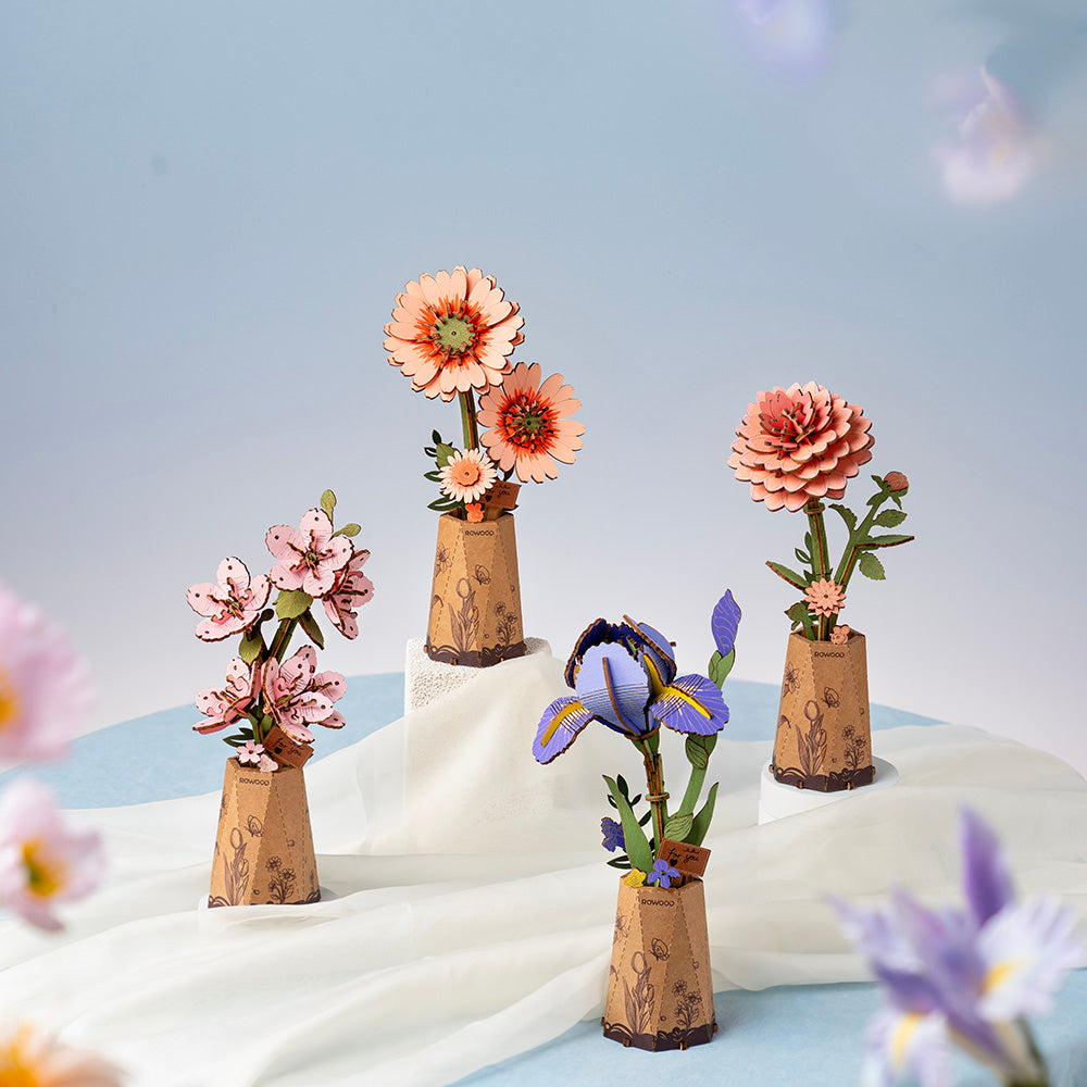 Rowood Puzzle en Bois 3D Fleur en Bois Dahlia Rose