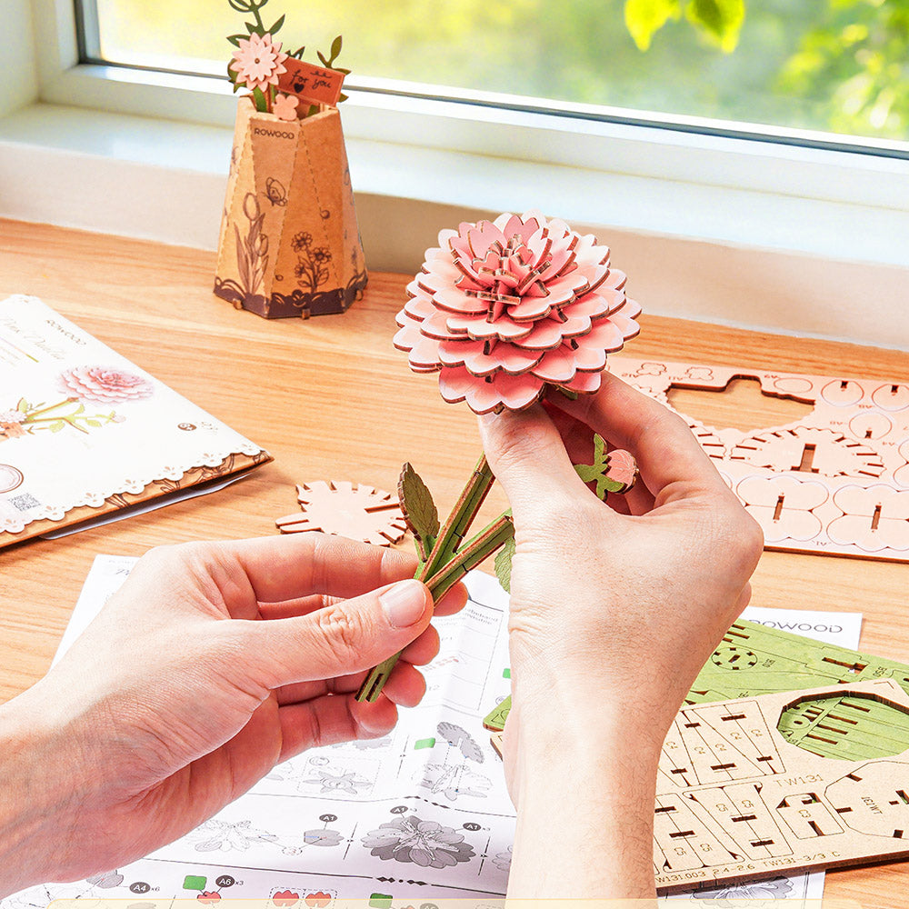 Rowood Puzzle en Bois 3D Fleur en Bois Dahlia Rose