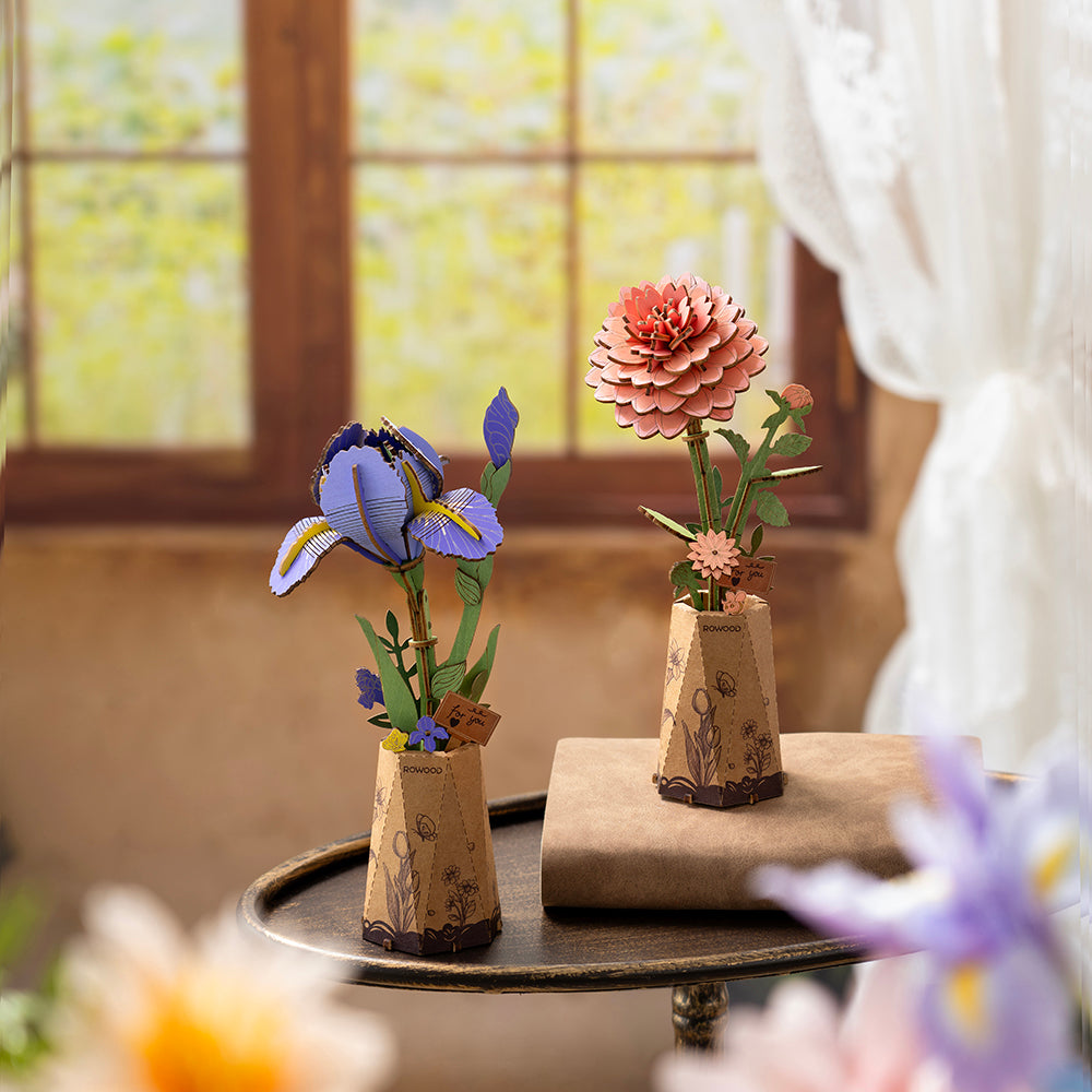 Rowood Puzzle en Bois 3D Fleur en Bois Dahlia Rose