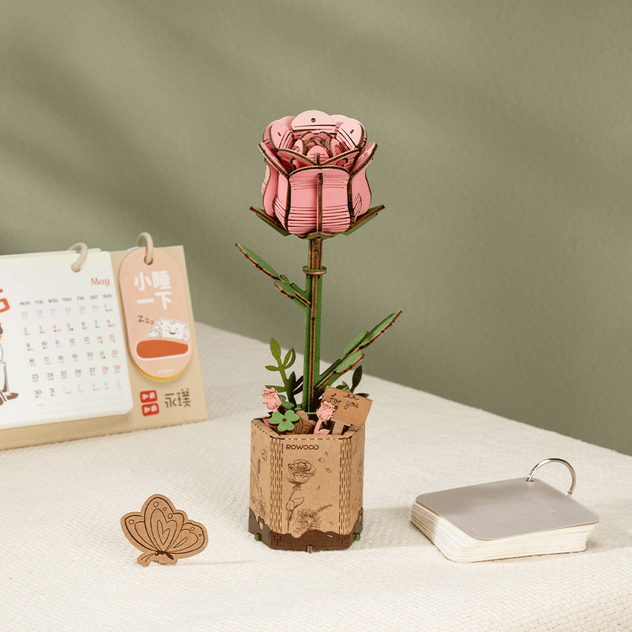 Puzzle en bois 3D Rowood Fleur Rose Rose Rose