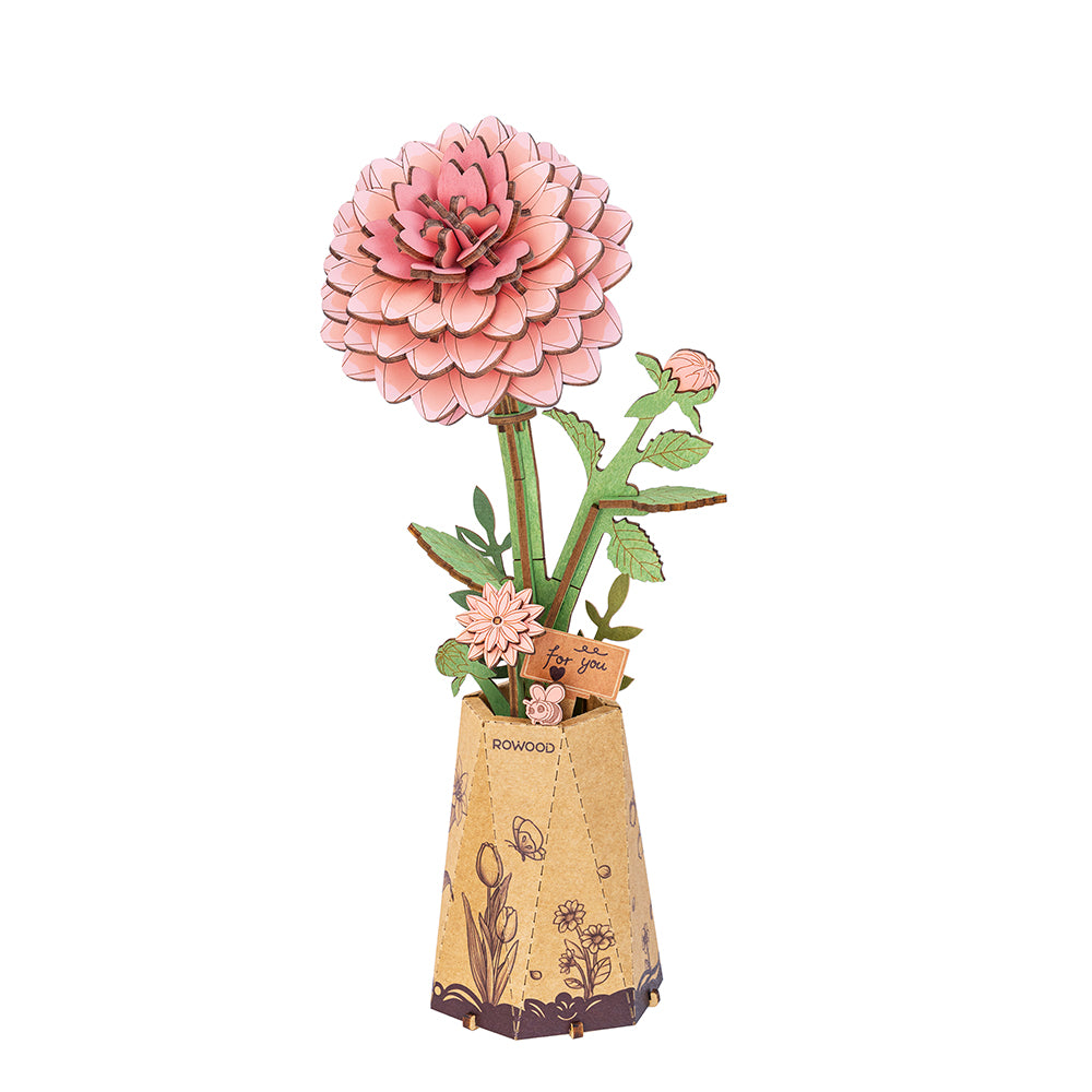 Rowood Puzzle en Bois 3D Fleur en Bois Dahlia Rose