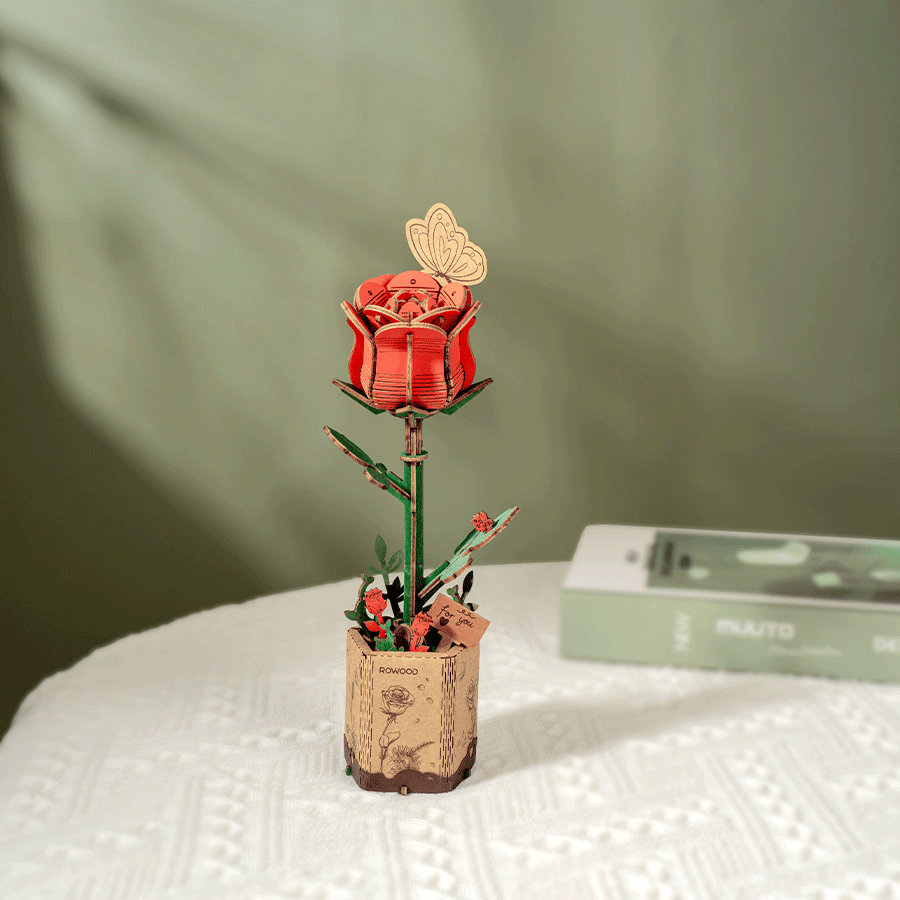 Rowood Puzzle en bois 3D Fleur de rose rouge en bois