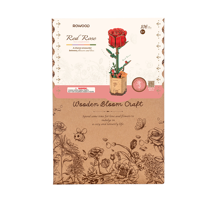 Rowood Puzzle en bois 3D Fleur de rose rouge en bois