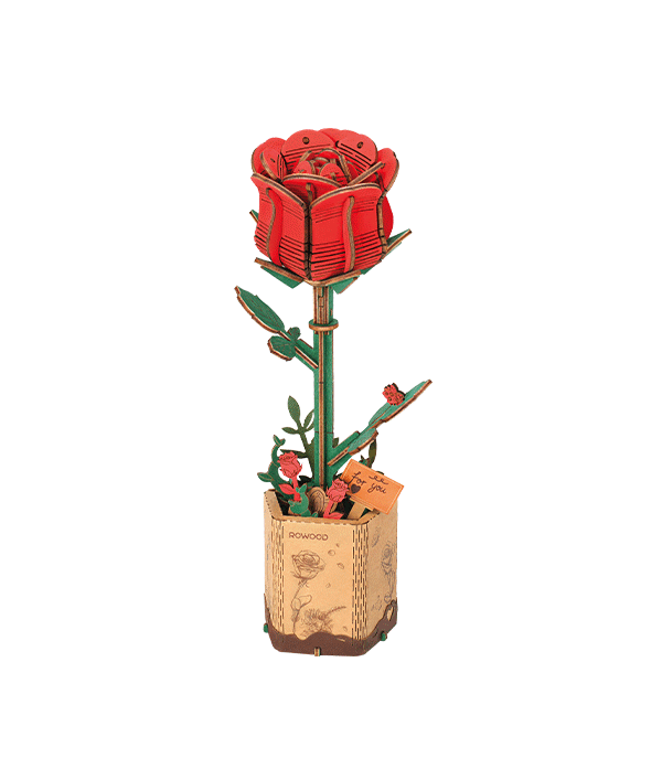 Rowood Puzzle en bois 3D Fleur de rose rouge en bois