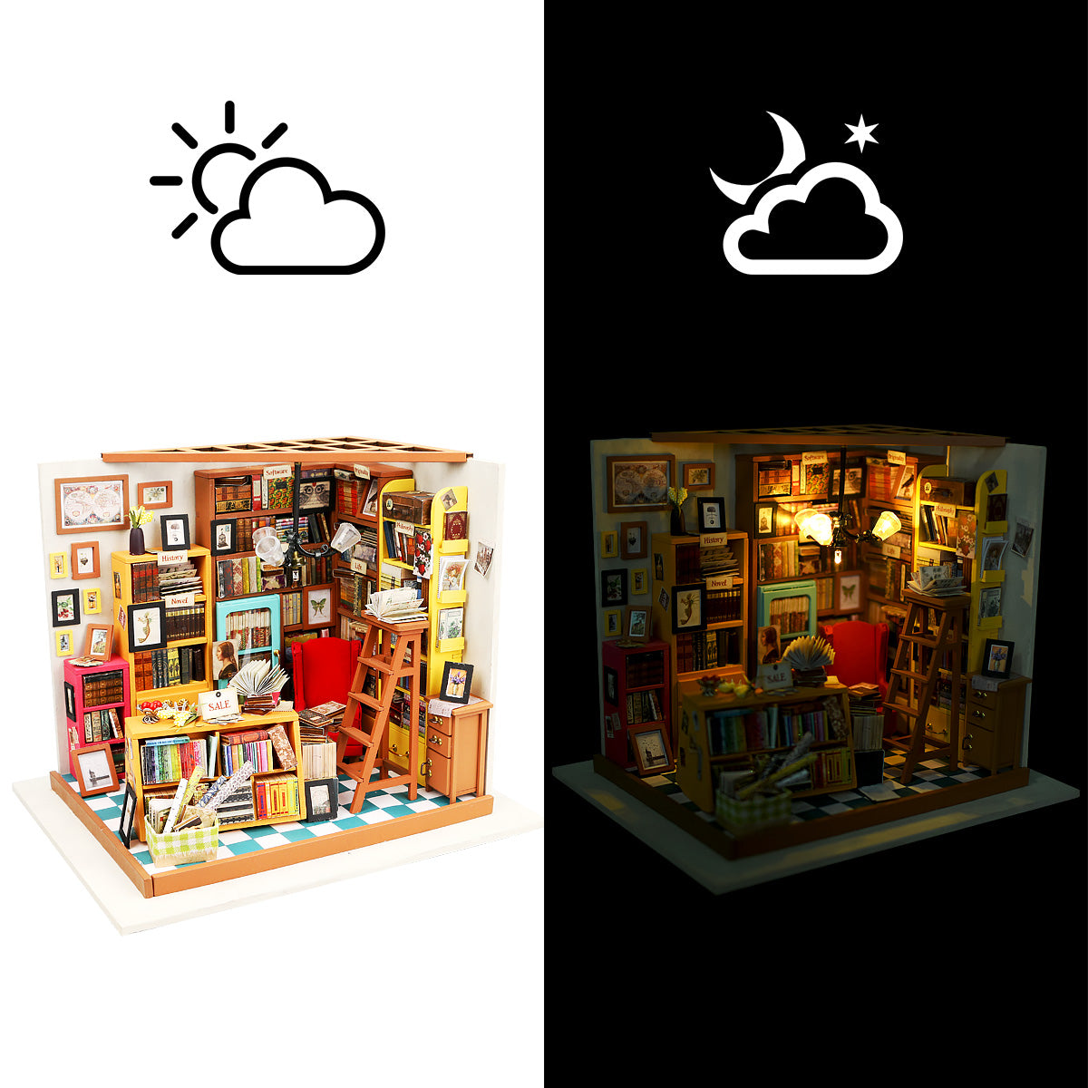 Mini-maison miniature DIY bibliothèque d'étude de Sam Rolife