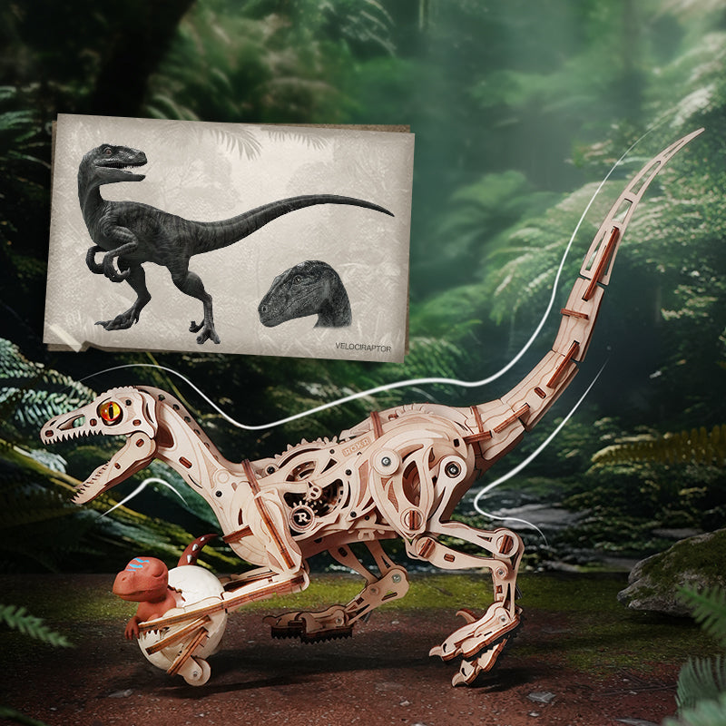 Puzzle en bois 3D mécanique Velociraptor ROKR
